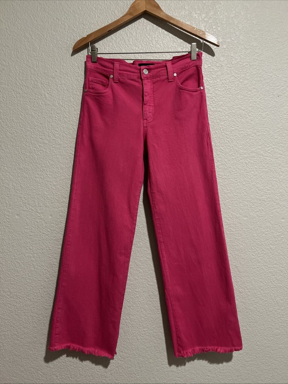Karen Kane Mid Rise Wide Leg Crop Jeans Coastal Barbie Pink Stretch 6 28X27